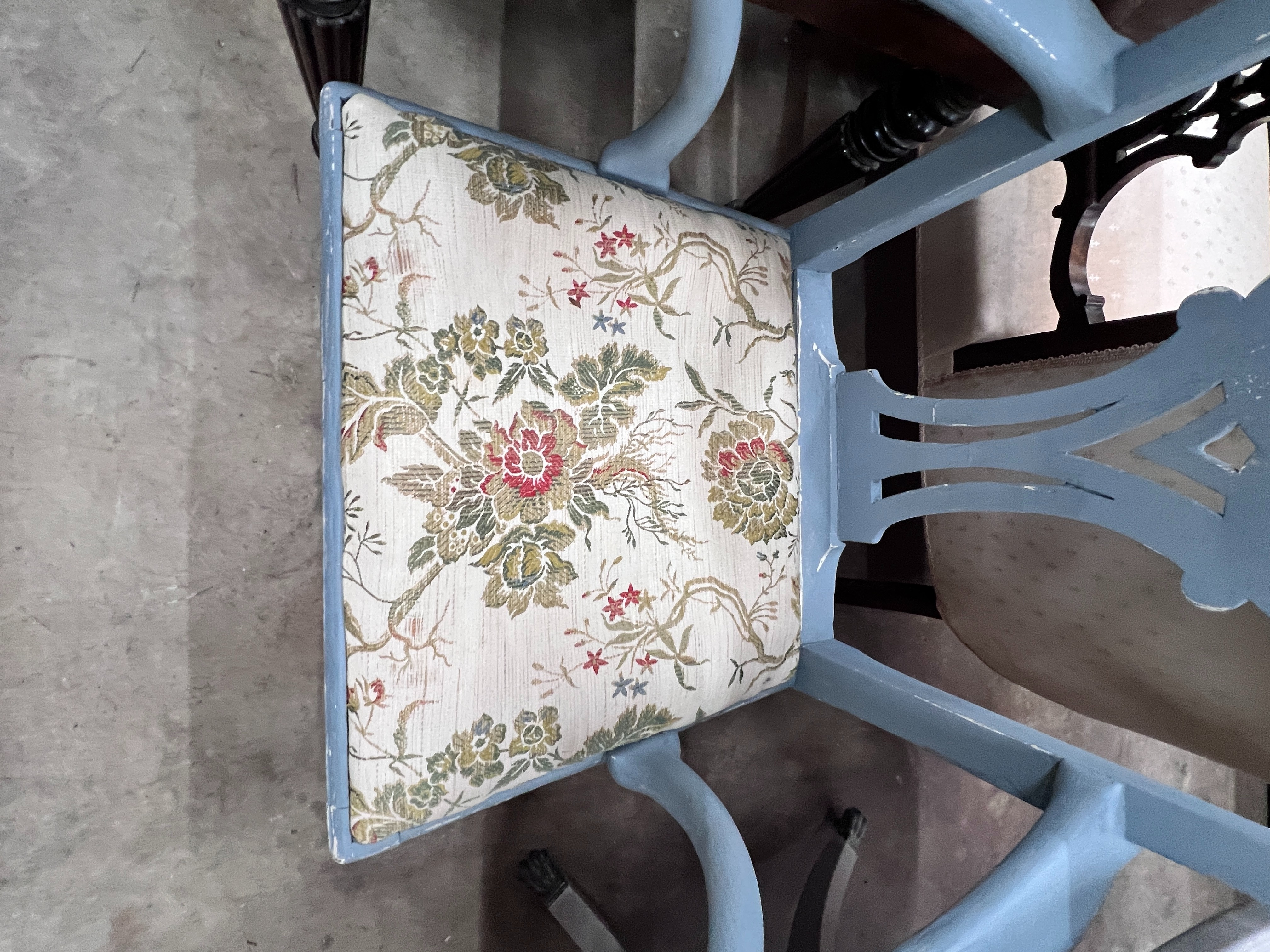 A George III elbow chair, later painted, width 63cm, depth 46cm, height 99cm